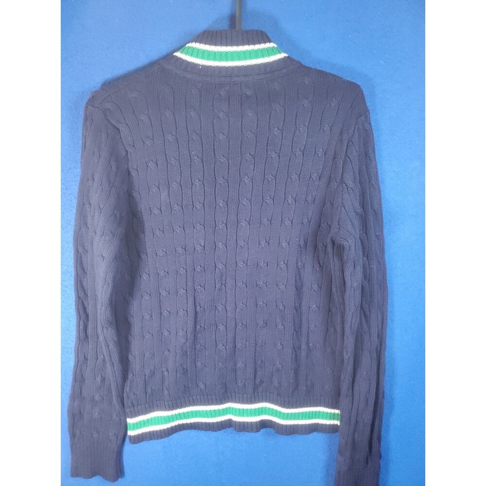 LRL Lauren Active Ralph Lauren Women's L Navy Blue Cable Knit Full Zip Sweater - Picture 14 of 16